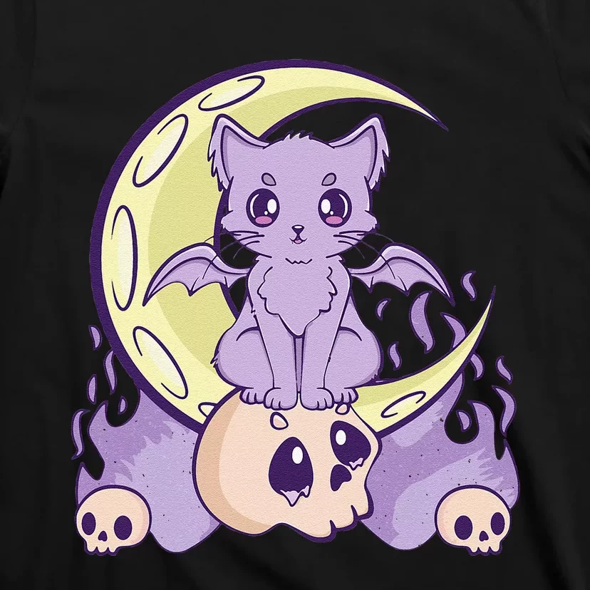 Kawaii Pastel Goth Cute Witchy Cat And Skull Anime Nu T-Shirt