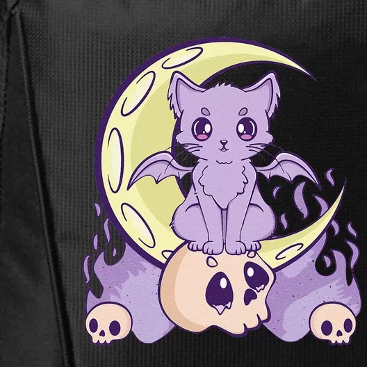 Kawaii Pastel Goth Cute Witchy Cat And Skull Anime Nu City Backpack