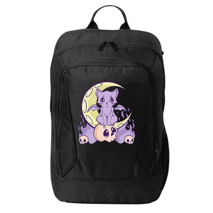 Kawaii Pastel Goth Cute Witchy Cat And Skull Anime Nu City Backpack