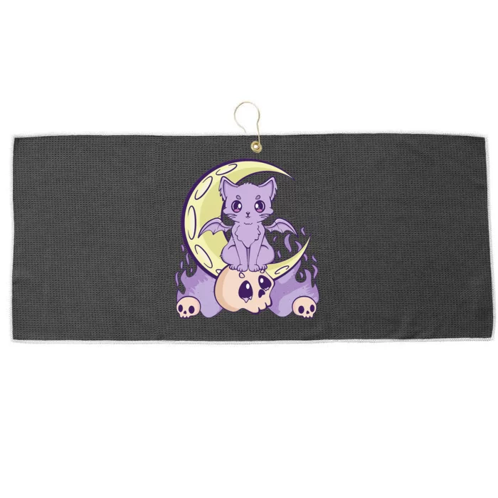 Kawaii Pastel Goth Cute Witchy Cat And Skull Anime Nu Large Microfiber Waffle Golf Towel