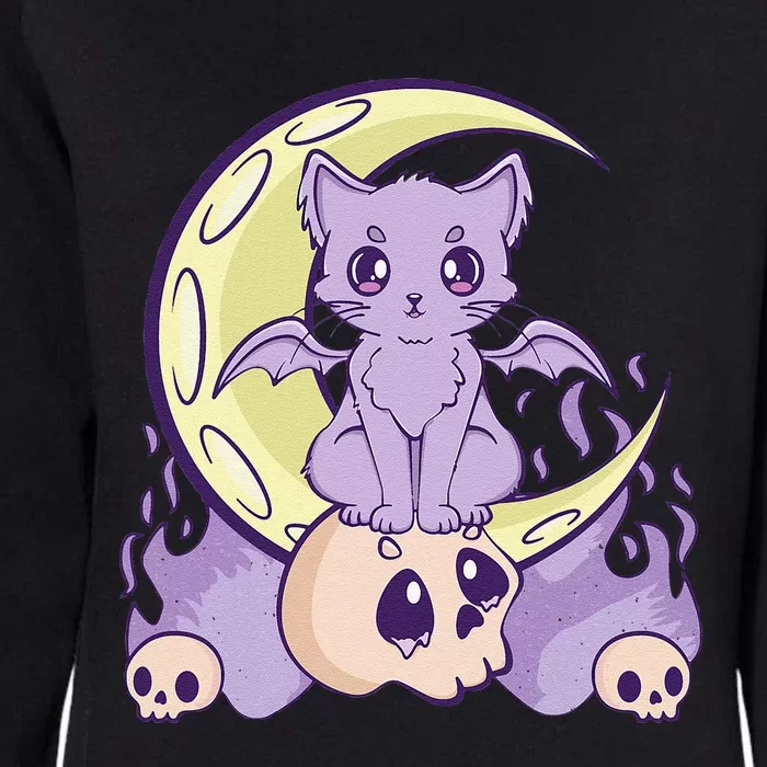 Kawaii Pastel Goth Cute Witchy Cat And Skull Anime Nu Womens California Wash Sweatshirt