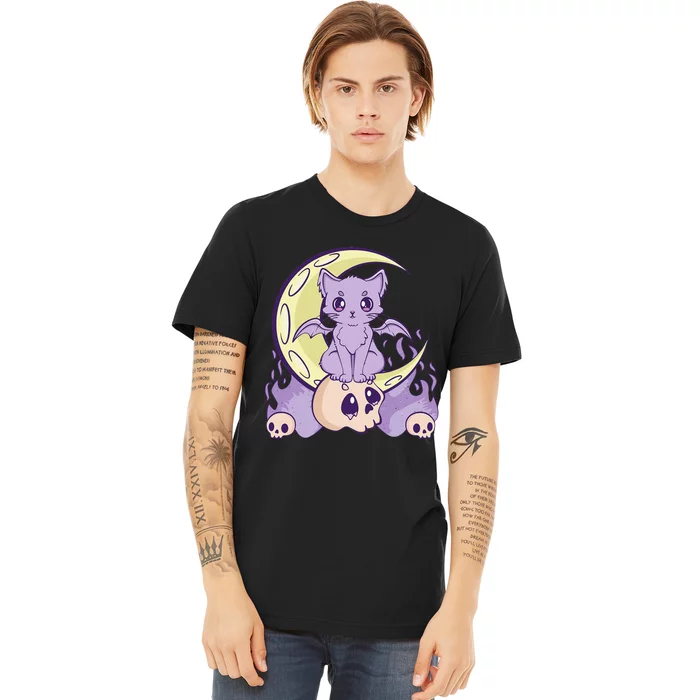 Kawaii Pastel Goth Cute Witchy Cat And Skull Anime Nu Premium T-Shirt