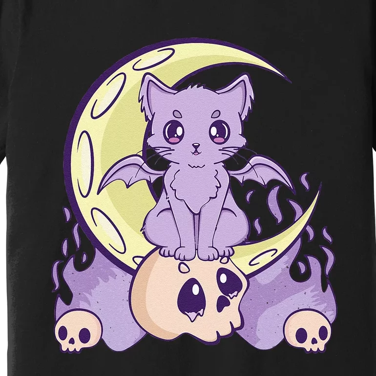 Kawaii Pastel Goth Cute Witchy Cat And Skull Anime Nu Premium T-Shirt