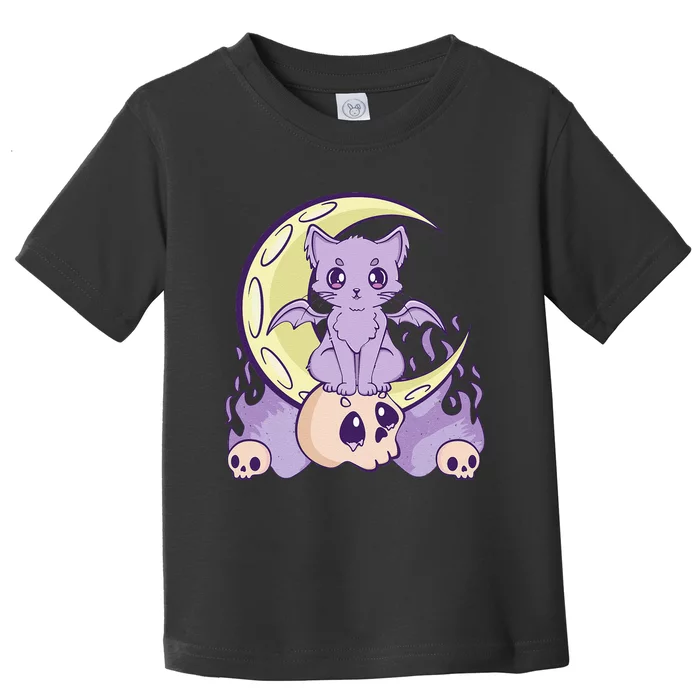 Kawaii Pastel Goth Cute Witchy Cat And Skull Anime Nu Toddler T-Shirt