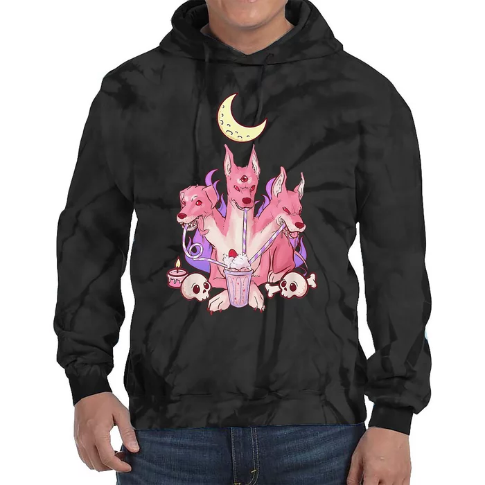 Kawaii Pastel Goth Strawberry Cerberus Creepy 3 Headed Dog Tie Dye Hoodie