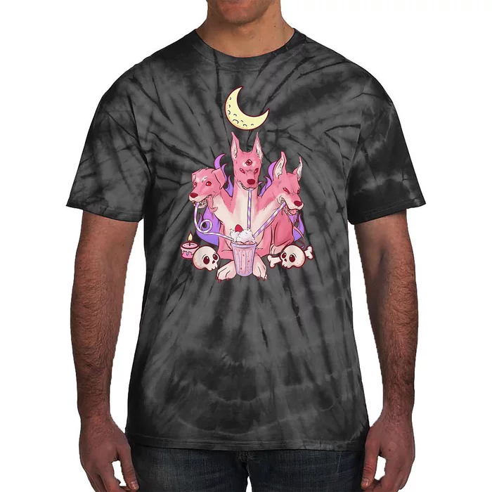 Kawaii Pastel Goth Strawberry Cerberus Creepy 3 Headed Dog Tie-Dye T-Shirt