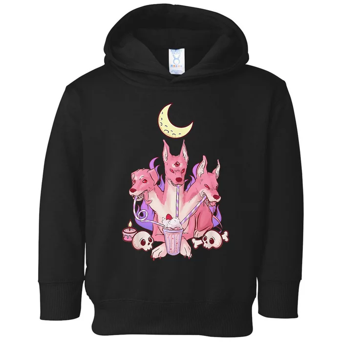 Kawaii Pastel Goth Strawberry Cerberus Creepy 3 Headed Dog Toddler Hoodie