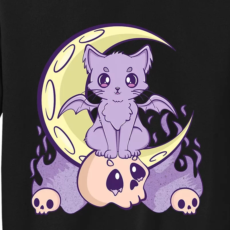 Kawaii Pastel Goth Cute Creepy Witchy Cat And Skull Anime Nu Tall Sweatshirt