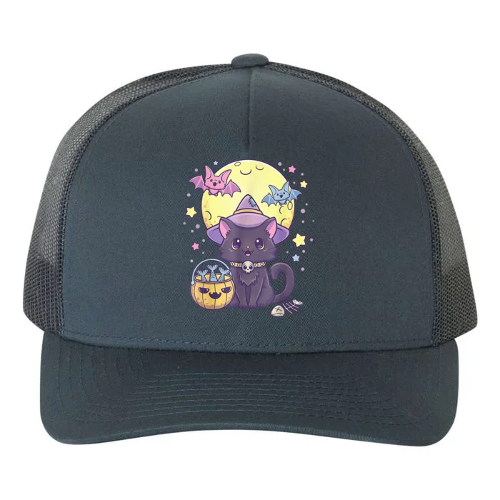 Kawaii Pastel Goth Cute Creepy Halloween Black Cat Witch Hat Yupoong Adult 5-Panel Trucker Hat