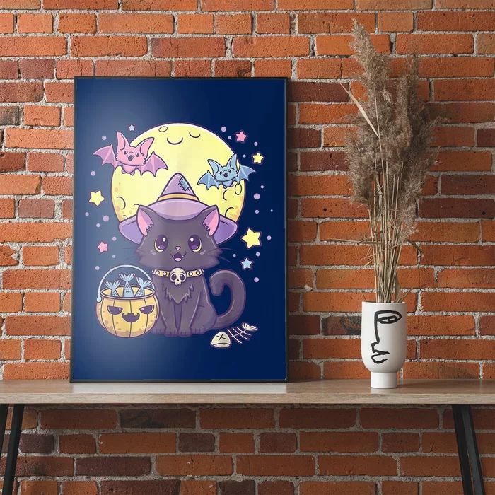 Kawaii Pastel Goth Cute Creepy Halloween Black Cat Witch Hat Poster