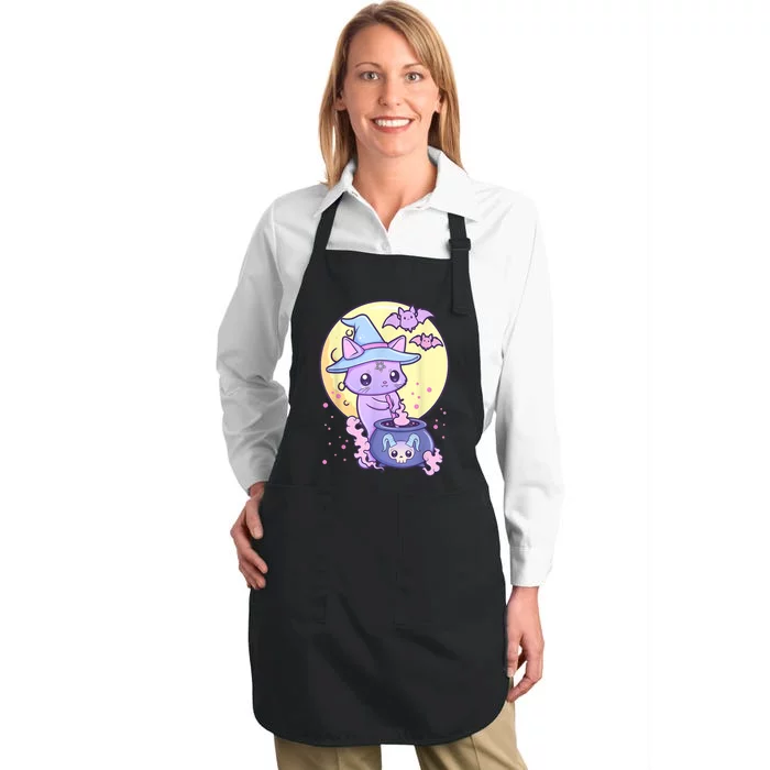 Kawaii Pastel Goth Cute Creepy Witch Cat Wicca Full-Length Apron With Pocket