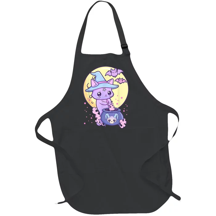 Kawaii Pastel Goth Cute Creepy Witch Cat Wicca Full-Length Apron With Pocket