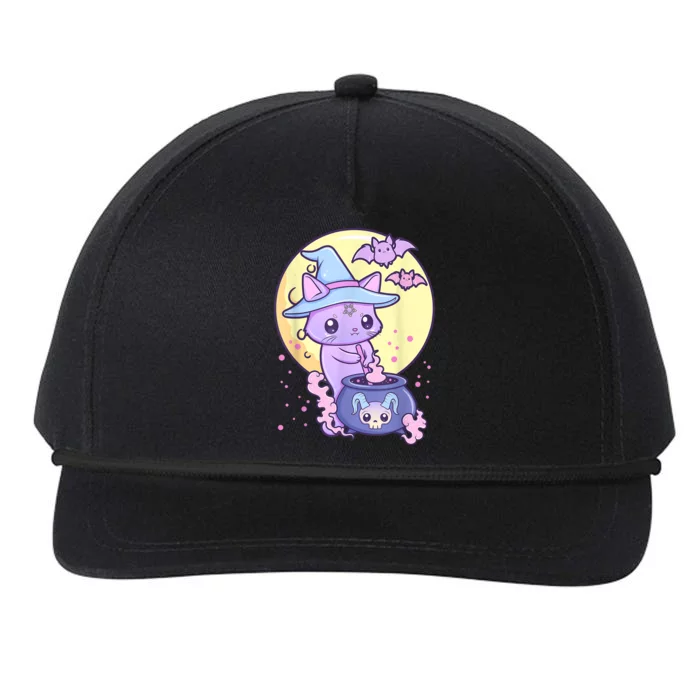 Kawaii Pastel Goth Cute Creepy Witch Cat Wicca Snapback Five-Panel Rope Hat