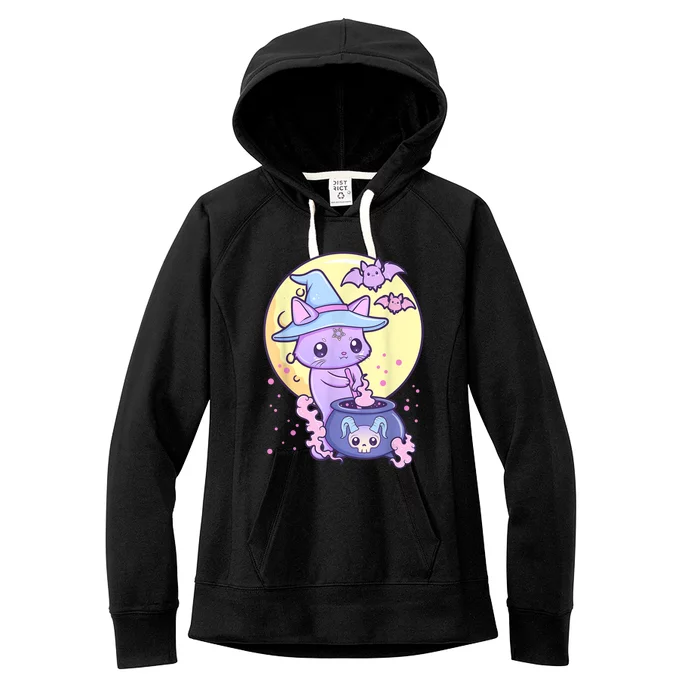 Kawaii Pastel Goth Cute Creepy Witch Cat Wicca Women's Fleece Hoodie