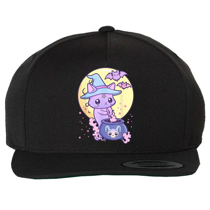 Kawaii Pastel Goth Cute Creepy Witch Cat Wicca Wool Snapback Cap