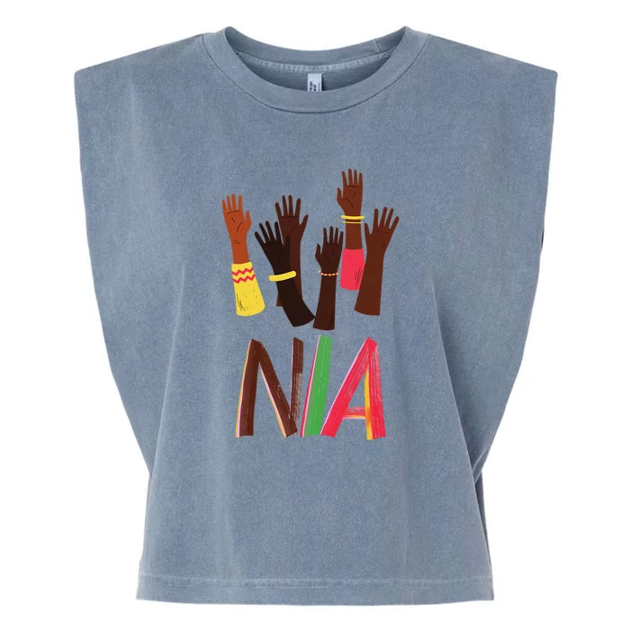 Kwanzaa Principles Green And Red Font African Principles Garment-Dyed Women's Muscle Tee