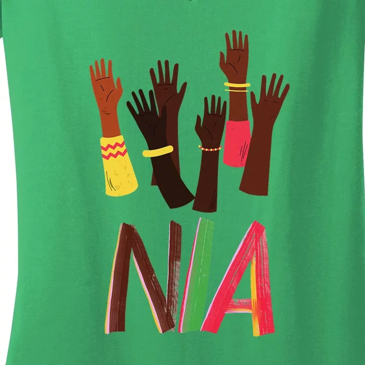 Kwanzaa Principles Green And Red Font African Principles Women's V-Neck T-Shirt