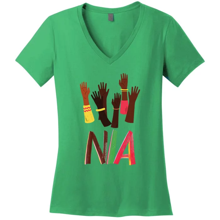 Kwanzaa Principles Green And Red Font African Principles Women's V-Neck T-Shirt