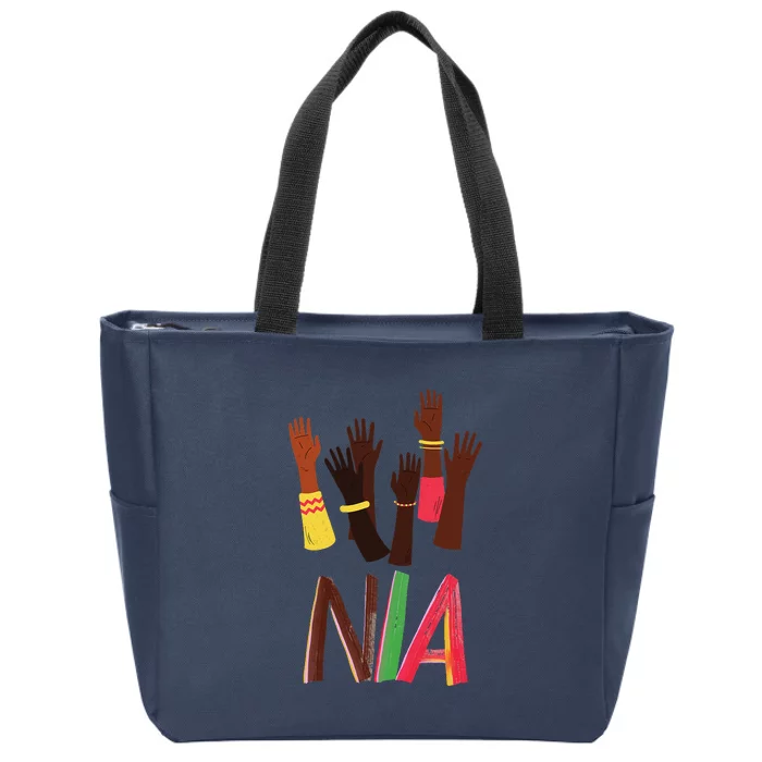 Kwanzaa Principles Green And Red Font African Principles Zip Tote Bag