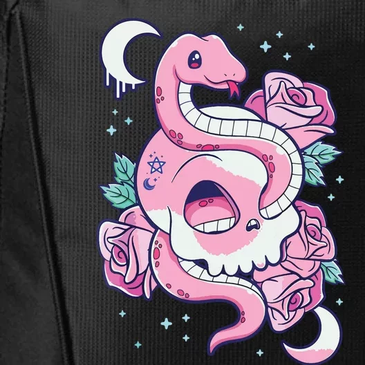 Kawaii Pastel Goth Cute Creepy Skull Serpent Snake Roses City Backpack