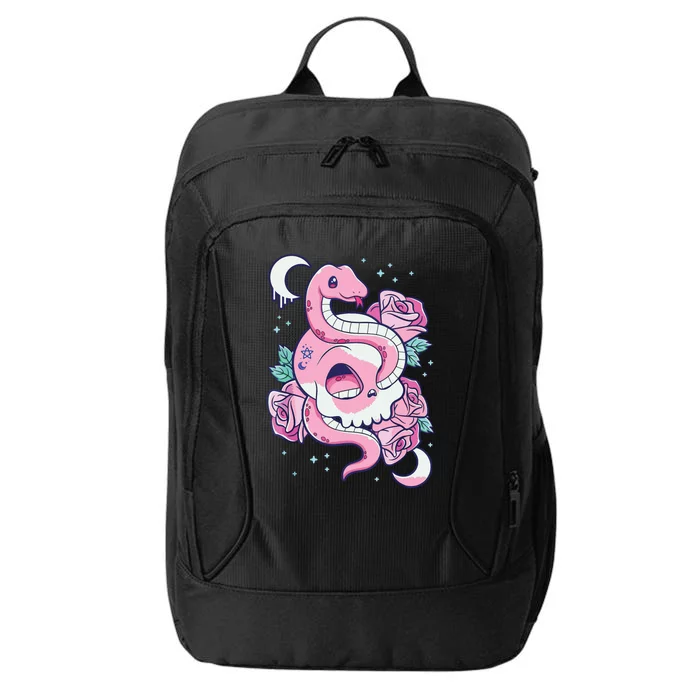 Kawaii Pastel Goth Cute Creepy Skull Serpent Snake Roses City Backpack