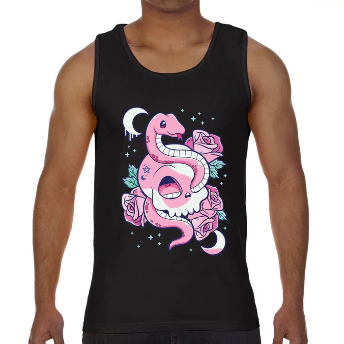 Kawaii Pastel Goth Cute Creepy Skull Serpent Snake Roses Comfort Colors® Tank Top