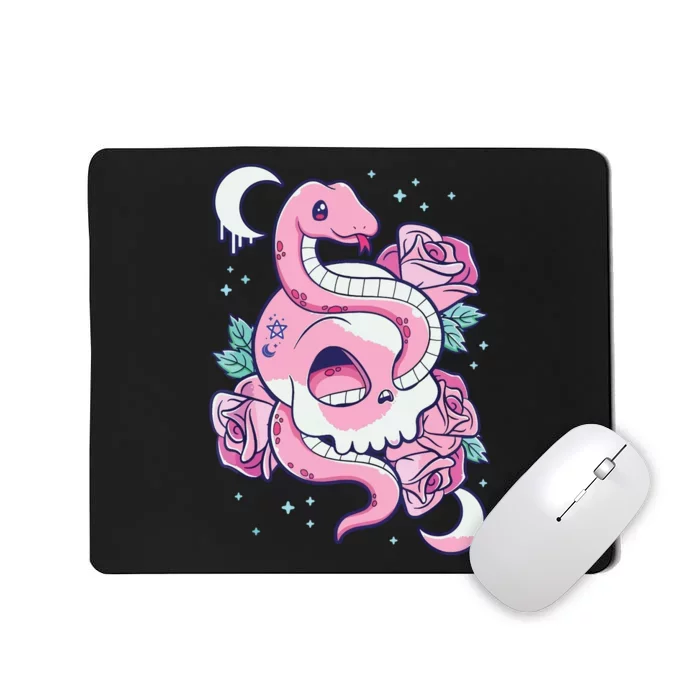 Kawaii Pastel Goth Cute Creepy Skull Serpent Snake Roses Mousepad