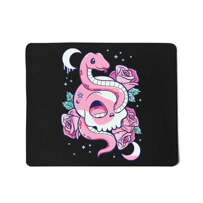 Kawaii Pastel Goth Cute Creepy Skull Serpent Snake Roses Mousepad