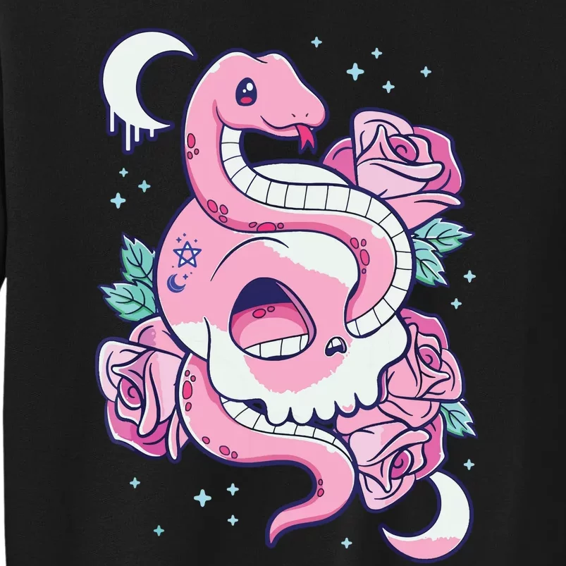 Kawaii Pastel Goth Cute Creepy Skull Serpent Snake Roses Tall Sweatshirt