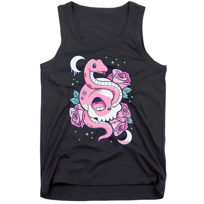 Kawaii Pastel Goth Cute Creepy Skull Serpent Snake Roses Tank Top