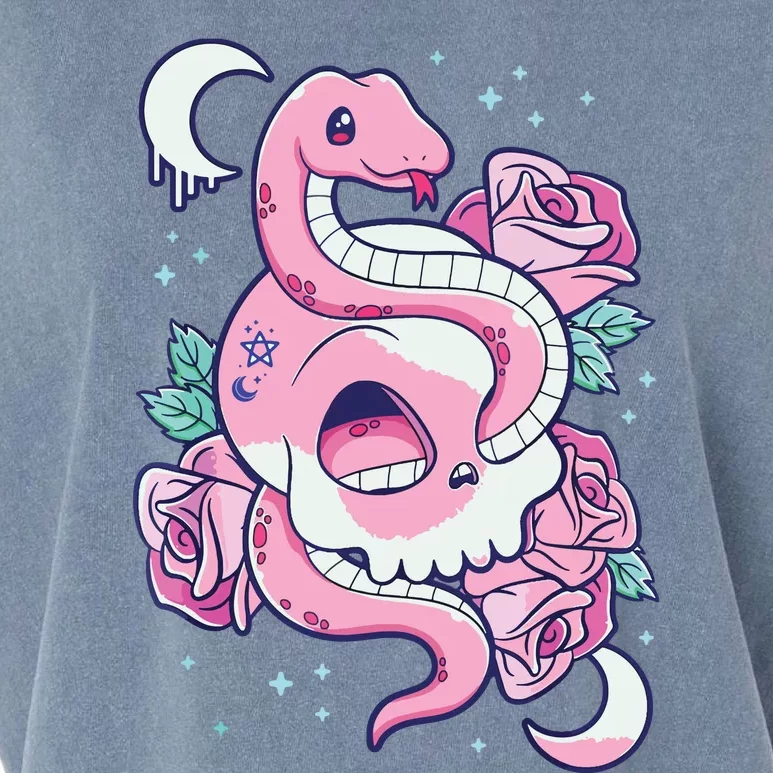 Kawaii Pastel Goth Cute Creepy Skull Serpent Snake Roses Garment-Dyed Women's Muscle Tee