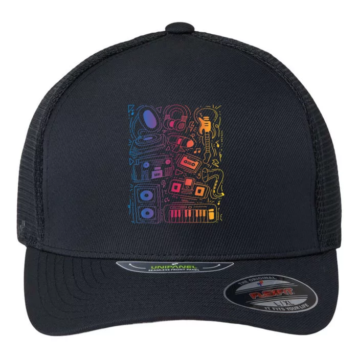 Keyboard Piano Heart Music Lovers Flexfit Unipanel Trucker Cap