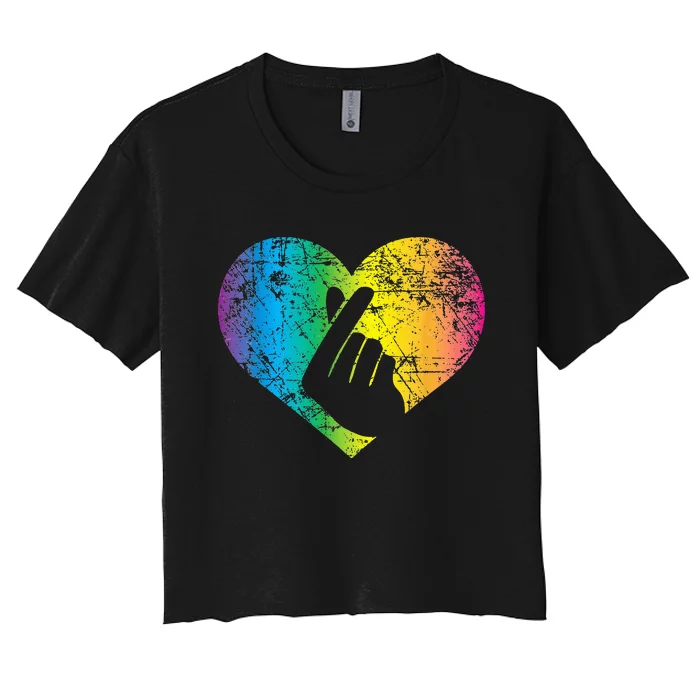 K Pop Heart Hand Symbol KPop Rainbow Korean Music Gift Women's Crop Top Tee