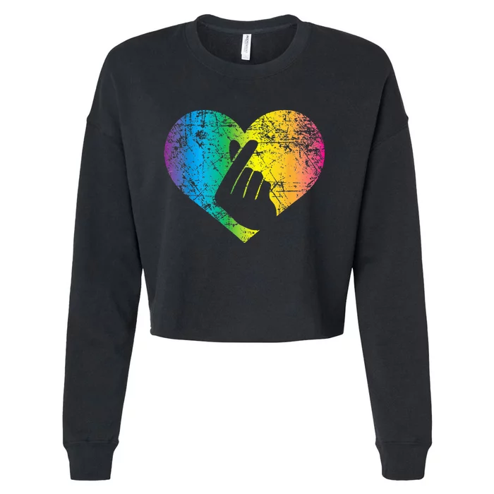 K Pop Heart Hand Symbol KPop Rainbow Korean Music Gift Cropped Pullover Crew