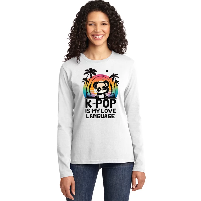 K Pop Is My Love Language Kpop Panda Merch Kpop Merchandise Ladies Long Sleeve Shirt