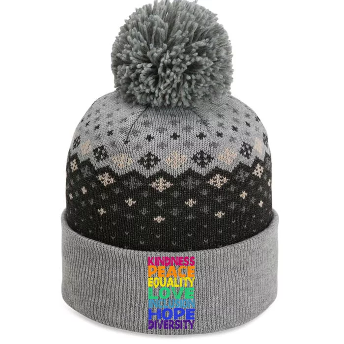 Kindness Peace Love Inclusion Equality Diversity Hu Funny Gift The Baniff Cuffed Pom Beanie