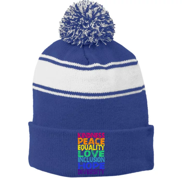 Kindness Peace Love Inclusion Equality Diversity Hu Funny Gift Stripe Pom Pom Beanie