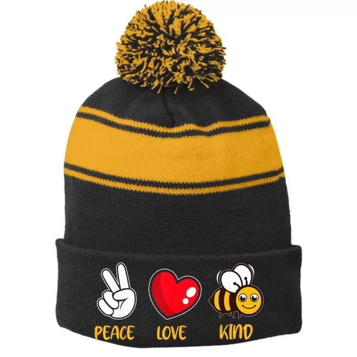 Kindness Peace Love Kind Be Kind Stripe Pom Pom Beanie