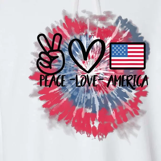 Kids Peace Love America Tie Dye 4th Of July Girl US Flag Garment-Dyed Fleece Hoodie