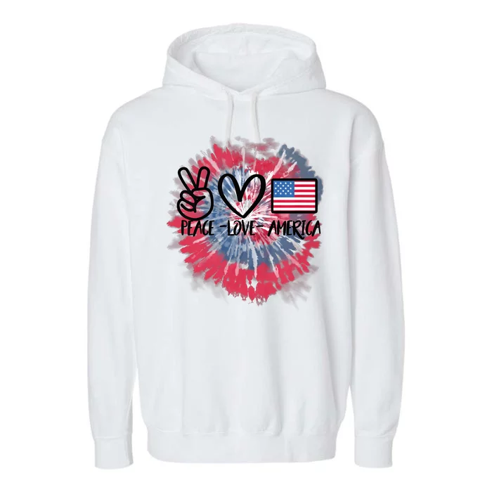 Kids Peace Love America Tie Dye 4th Of July Girl US Flag Garment-Dyed Fleece Hoodie