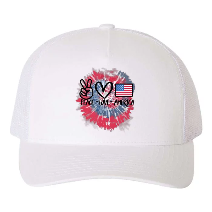 Kids Peace Love America Tie Dye 4th Of July Girl US Flag Yupoong Adult 5-Panel Trucker Hat