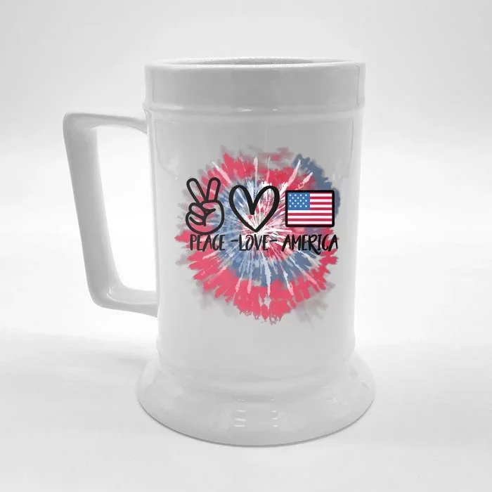 Kids Peace Love America Tie Dye 4th Of July Girl US Flag Front & Back Beer Stein