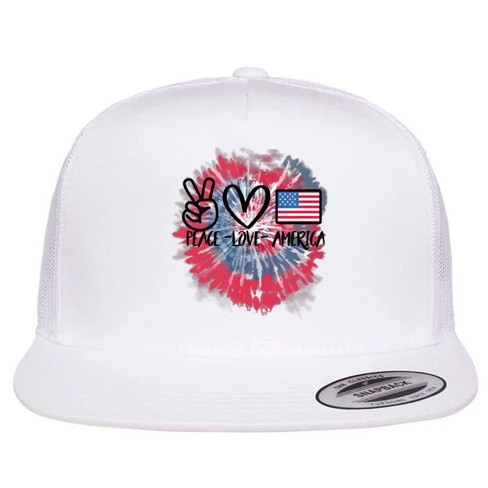 Kids Peace Love America Tie Dye 4th Of July Girl US Flag Flat Bill Trucker Hat