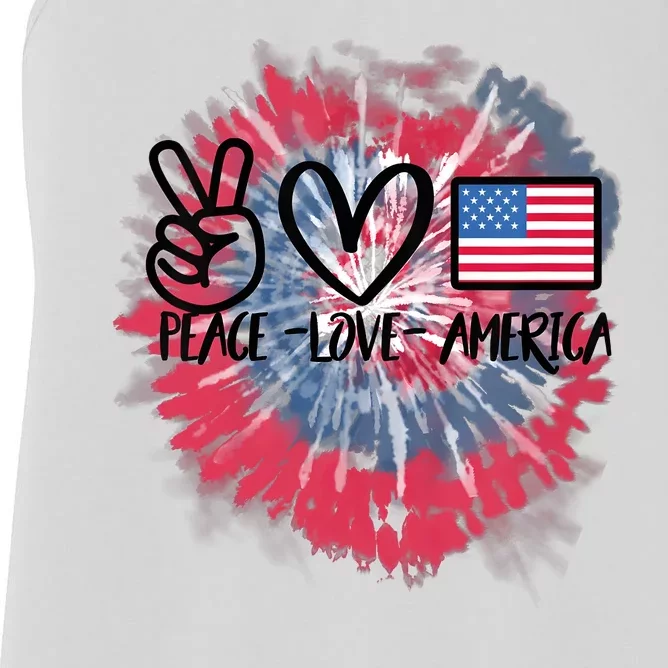 Kids Peace Love America Tie Dye 4th Of July Girl US Flag Women's Racerback Tank