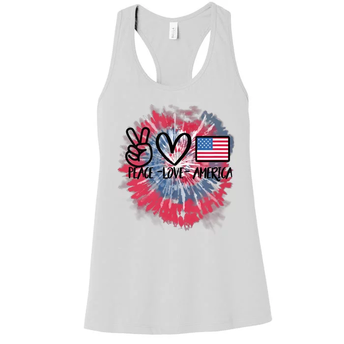 Kids Peace Love America Tie Dye 4th Of July Girl US Flag Women's Racerback Tank