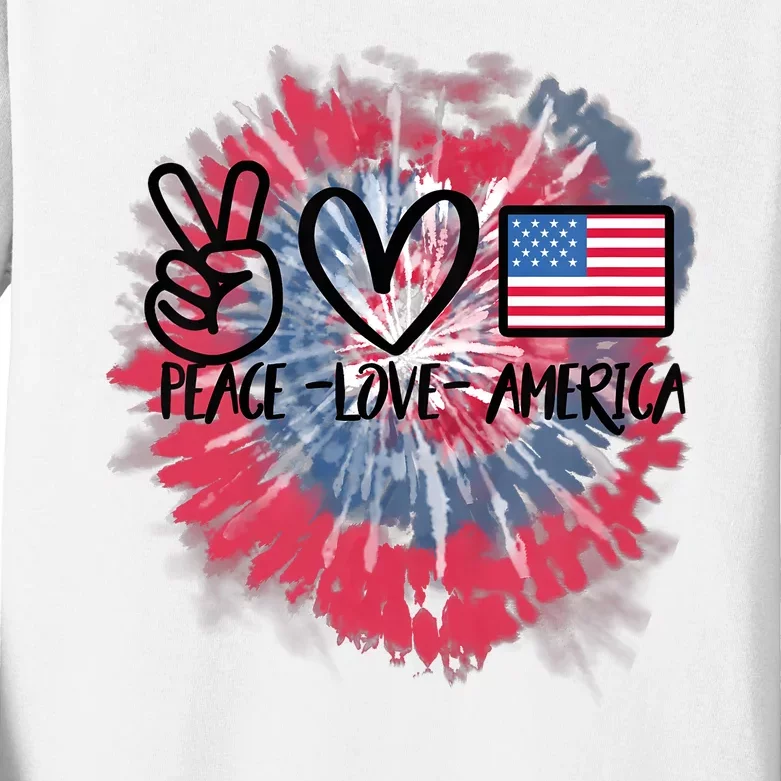 Kids Peace Love America Tie Dye 4th Of July Girl US Flag Kids Long Sleeve Shirt