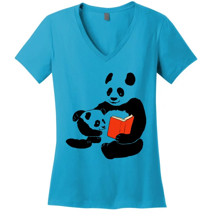 Kawaii Panda Mom Books Gift Women's V-Neck T-Shirt