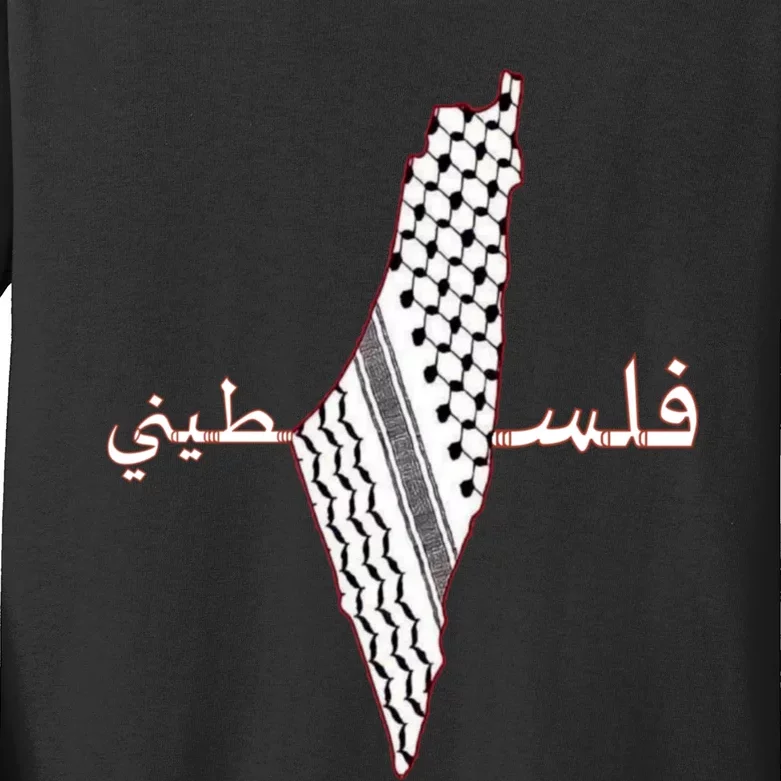 Keffiyeh Palestine Map Scarf Shemagh Palestinians Kids Long Sleeve Shirt