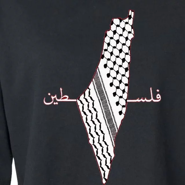 Keffiyeh Palestine Map Arabic Scarf Shemagh Palestinian Flag Cropped Pullover Crew