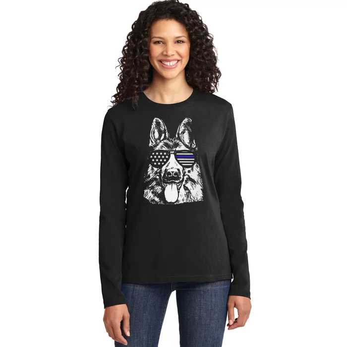 K9 Police Officer Police Dog Thin Blue Line Gift Ladies Long Sleeve Shirt